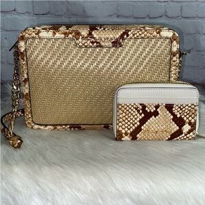 Michael Kors STRAW PYTHON Xbody/JET SET TRAVEL ZA Card Case 2pc Set